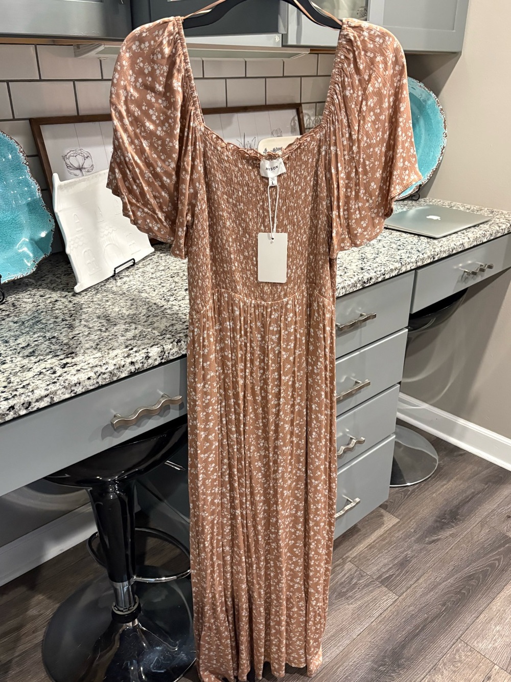 Boho Floral Maxi Dress in Taupe